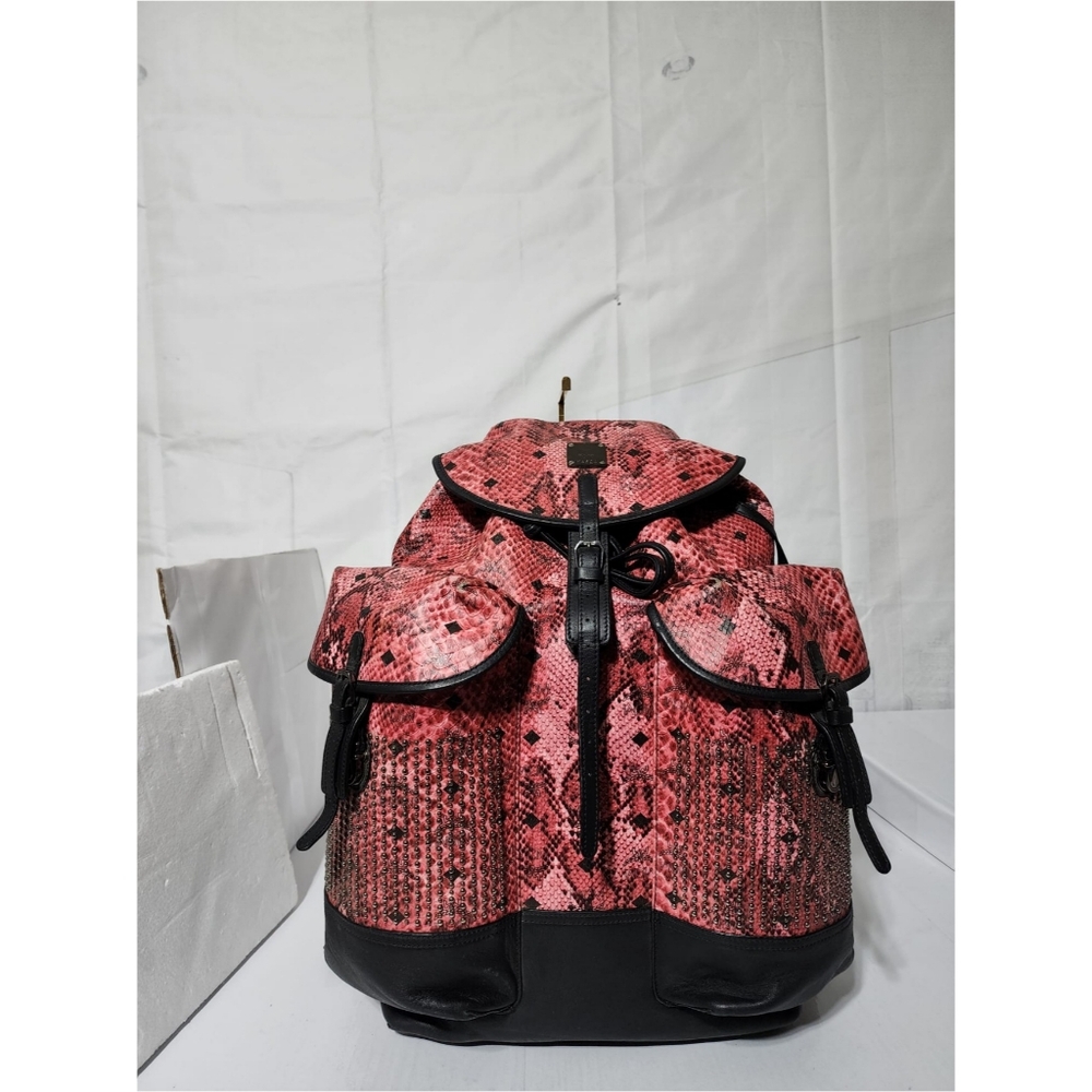 MCM Brandenburg Limited Edition Exotic Studded Leather Backpack Peach/Black
